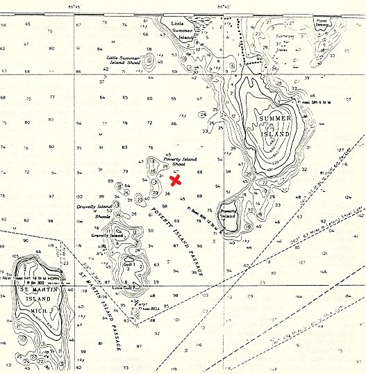 map of islands in Lake Michigan with a red X