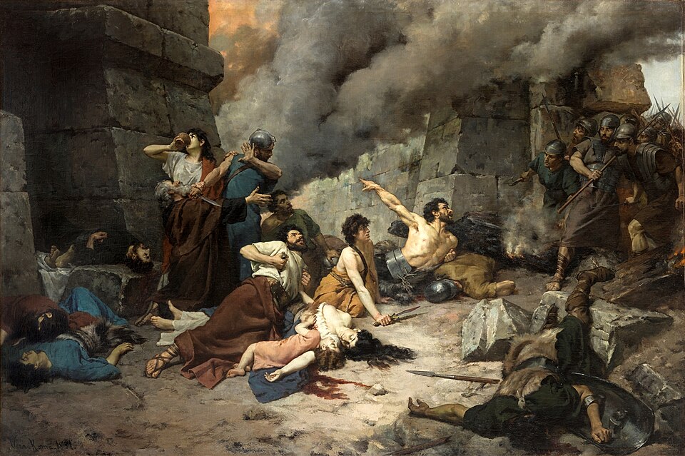 Artistic depiction of the destruction of Numantia by Roman soldiers